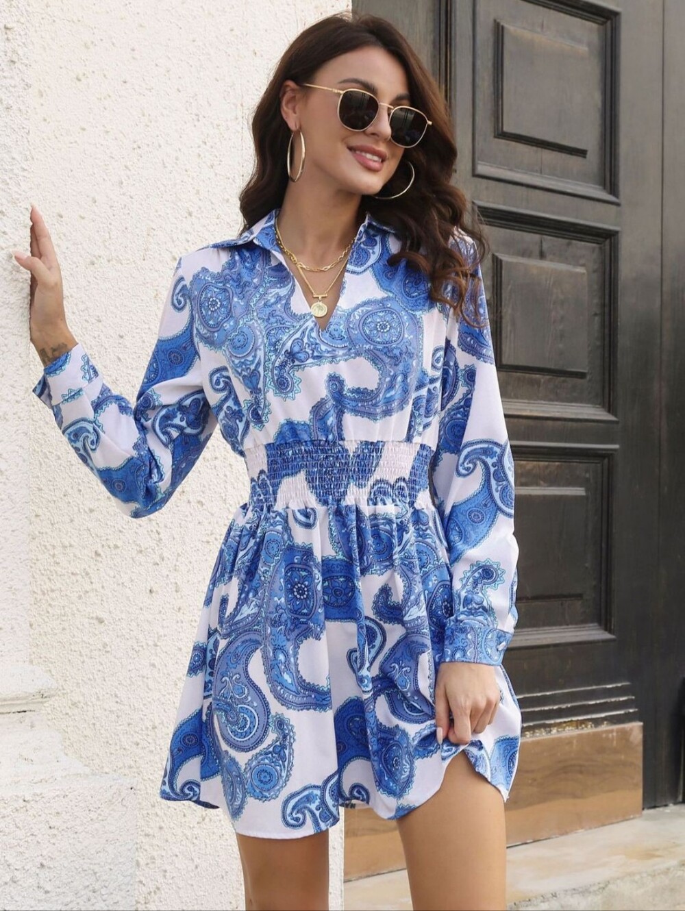Sedona Paisley Smocked Dress - Cobalt